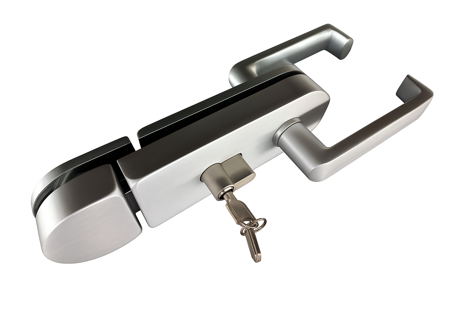 Set încuietoare pentru ușă  cu toc (cheie-cheie) +  contraplaca sticla anodizat